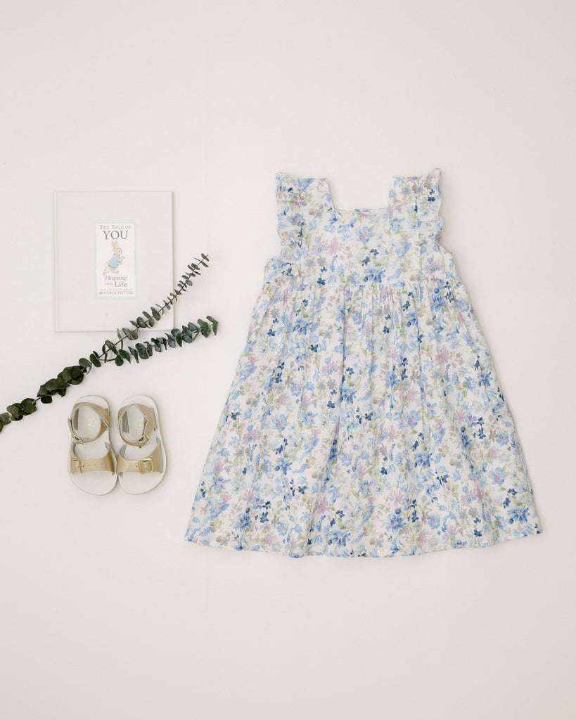 Girl's Florence Flutter Dress - Blue Floral - Cella & Flo 