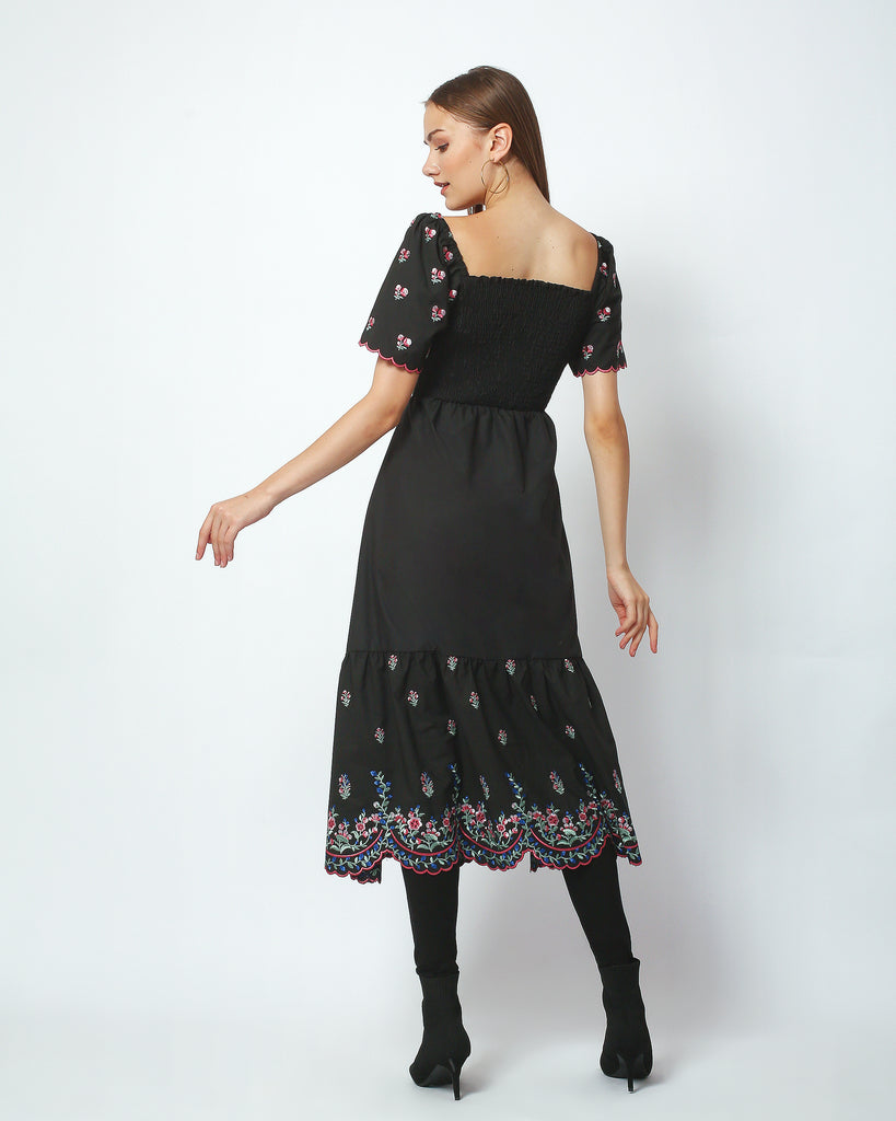 Embroidered Nursing Dress - Black - Cella & Flo 