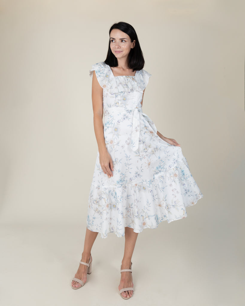 Florence Flutter Dress - White Floral - Cella & Flo 