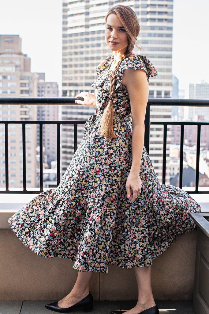 Florence Flutter Dress - Black Floral - Cella & Flo 