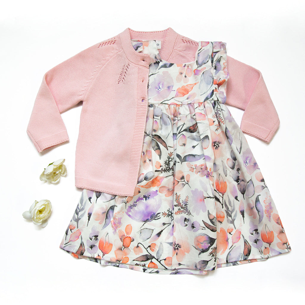 Girl's Florence Flutter Dress - Pink Floral - Cella & Flo 